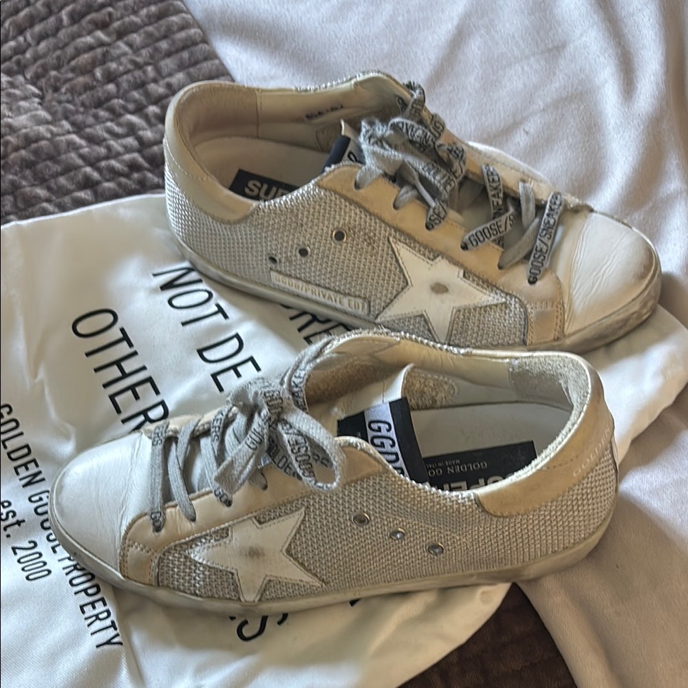 Golden Goose Cream and White Star Sneakers